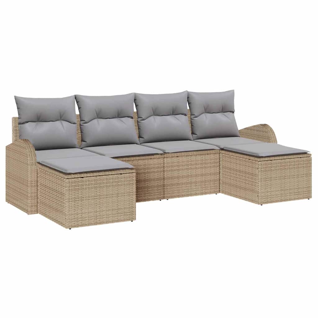 Garten-Sofa-Set mit Kissen 6 pcs Beige und Hellgrau Poly Rattan